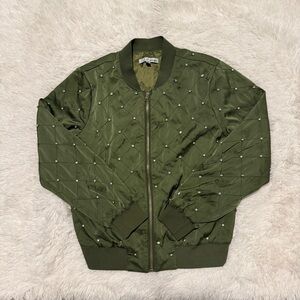 Wdny Women’s Embellished Zip-front Jacket in Olive Size M